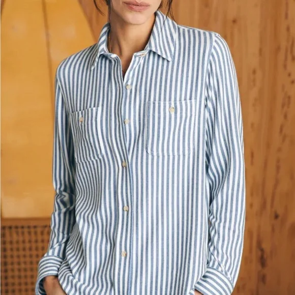 FAHERTY Legend sweater shirt navy blazer stripe medium $168 SUPER SOFT - Picture 2 of 10